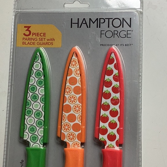 Colorful set of 3 PARING KNIVES w/Blade guards, Cucumber 🥒 Orange 🍊TOMATO 🍅 - Picture 3 of 16